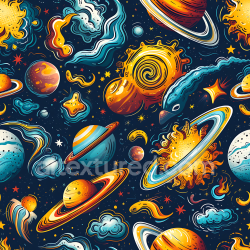 seamless Seamless 3D Space PBR Texture Featuring Stylized Cartoon Planets and Cosmic Elements texture 8k free download PBR