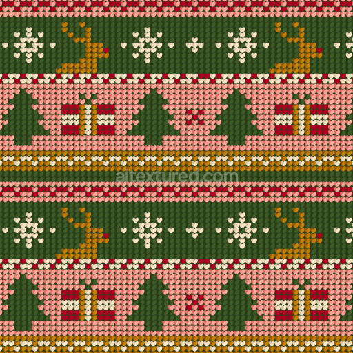 Preview — Seamless 3D PBR Knitted Christmas Sweater Pattern Texture with Reindeer and Trees