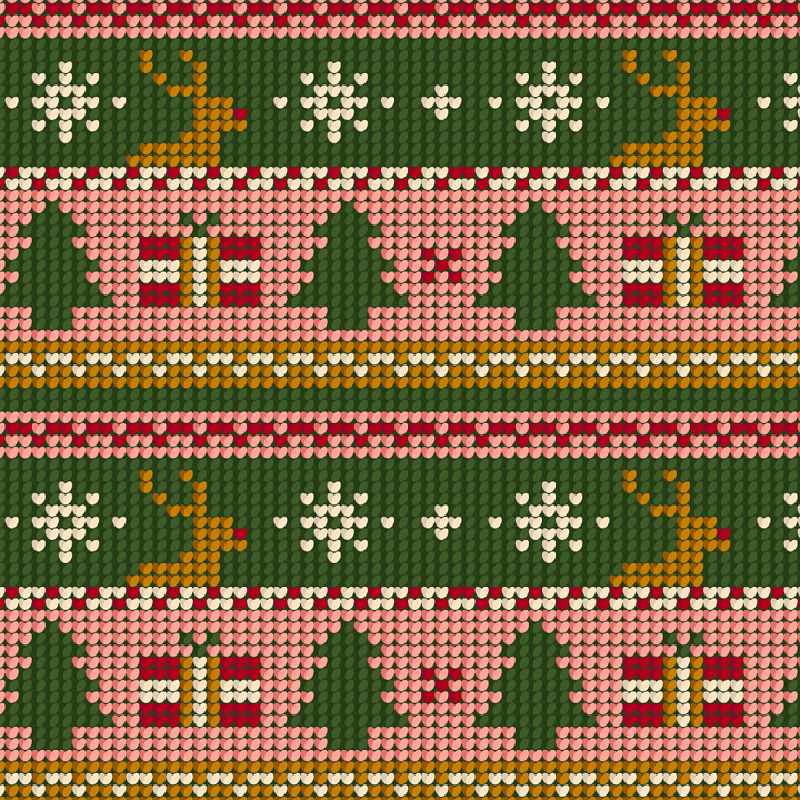 Knitted Christmas Sweater Pattern with Reindeer and Trees seamless PBR texture preview