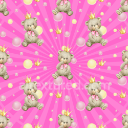 seamless Seamless 3D PBR Texture of Cute Teddy Bears with Crowns on Pink texture 8k free download PBR