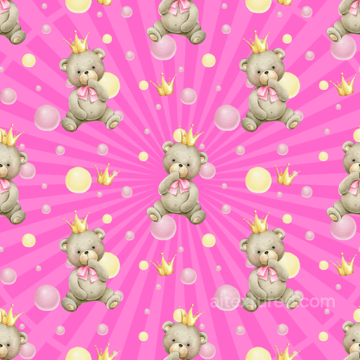 Baby Girl Texture of Cute Teddy Bears with Crowns on Pink seamless Baby girl  PBR texture