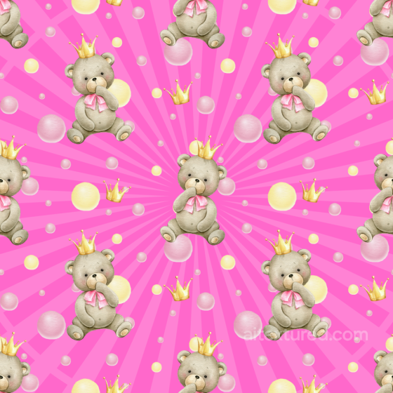Baby Girl Texture of Cute Teddy Bears with Crowns on Pink Baby girl texture preview