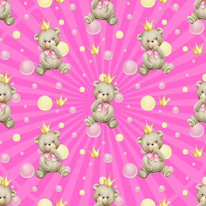 Baby Girl of Cute Teddy Bears with Crowns on Pink seamless PBR texture preview