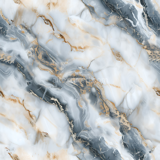 Seamless 3D Arabescato Marble PBR Texture Featuring Blue-Gray and Gold Veining