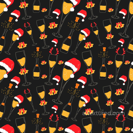 with Festive Champagne Glasses & Santa Hats Pattern All Christmas Digital paper texture preview