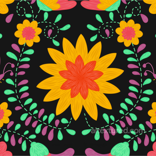 Embroidered Floral Fabric Texture In Vibrant Colors seamless Embroidered floral PBR texture
