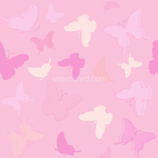 Seamless 3D PBR texture of pastel pink butterfly fabric with subtle outlines
