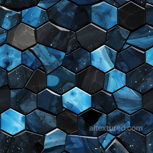 Black and Blue Marble Mosaic PBR Texture with Hexagonal Tiles seamless Marble PBR texture