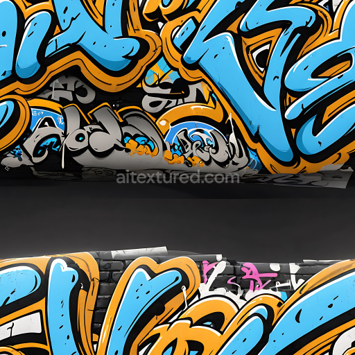 Seamless 3D PBR Graffiti Texture Featuring Bold Blue and Orange Urban Paintwork