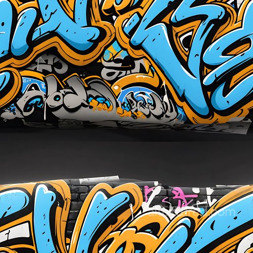 Seamless 3D PBR Graffiti Texture Featuring Bold Blue and Orange Urban Paintwork texture preview
