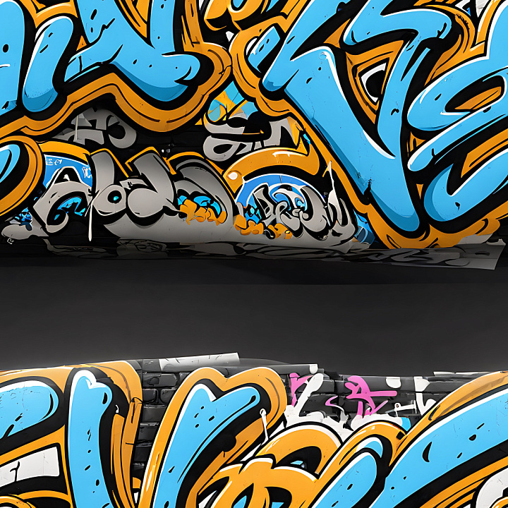 Graffiti Featuring Bold Blue and Orange Urban Paintwork seamless PBR texture preview