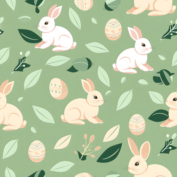 Easter Digital Paper with Cute Bunnies and Decorative Eggs seamless PBR texture preview