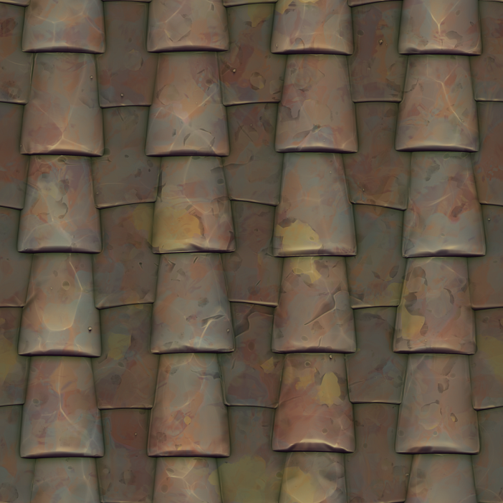 Stylized Handpainted Painterly Roof Terracotta Tiles seamless PBR texture preview