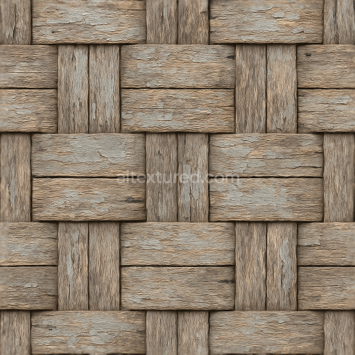 Seamless 3d texture pbr 8k woven fence with rough wood and weathered paint surfaces