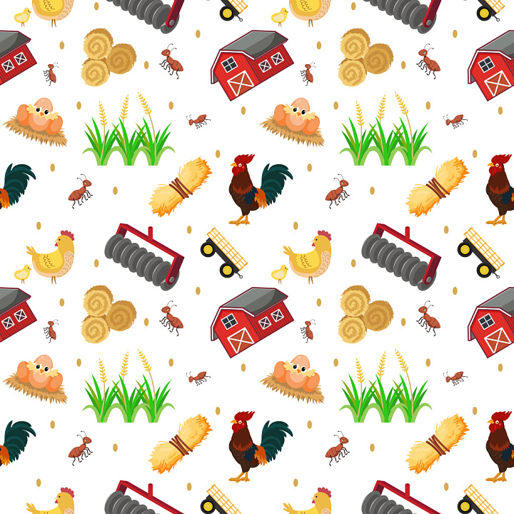 Pattern with Farm Animals and Agricultural Motifs seamless PBR texture preview
