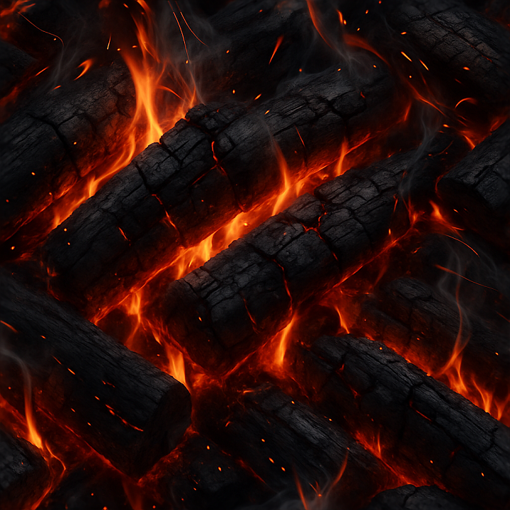 Burning Wood With Fire Sparks And Smoke Trails seamless PBR texture preview