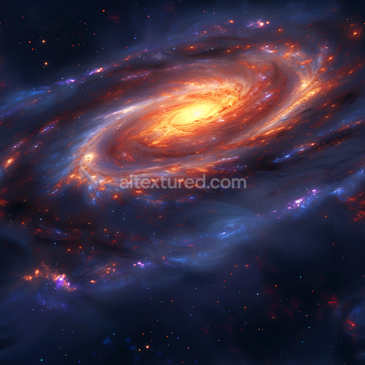 Seamless 3D PBR Texture of a Glowing Spiral Galaxy with Nebula Clouds