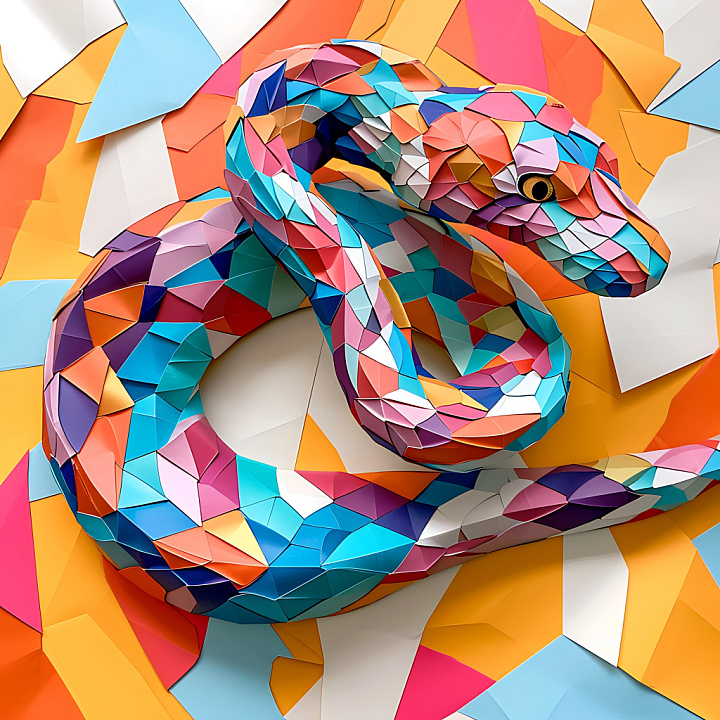Animal of Multicolored Origami-Style Boa Constrictor Scales seamless PBR texture preview