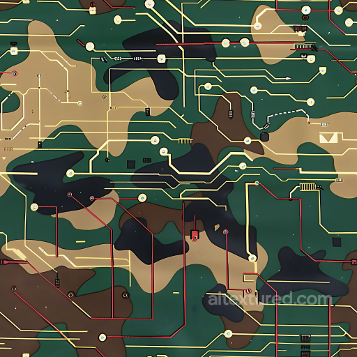 Techno Woodland Camouflage PBR Texture with Circuit Pattern Overlay seamless Color Camouflage PBR texture