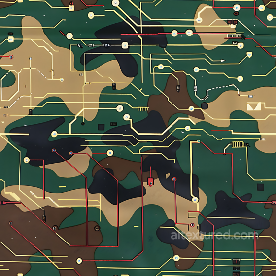 Techno Woodland Camouflage PBR Texture with Circuit Pattern Overlay Color Camouflage texture preview