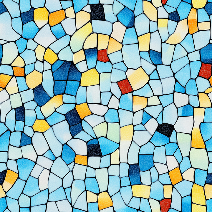 Colorful Ceramic Mosaic with Irregular Tile Pattern seamless PBR texture preview
