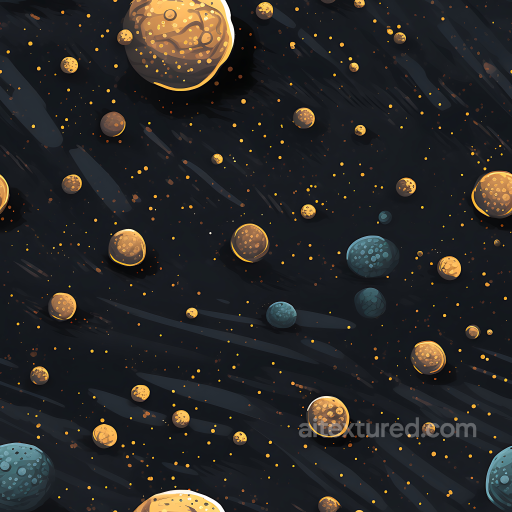 Stylized Cosmic Rock Field PBR Texture with Dark Space Background seamless Star, space, planets PBR texture