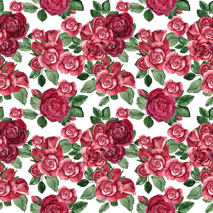 Pattern with Watercolor Rose Bouquet Motifs seamless PBR texture preview