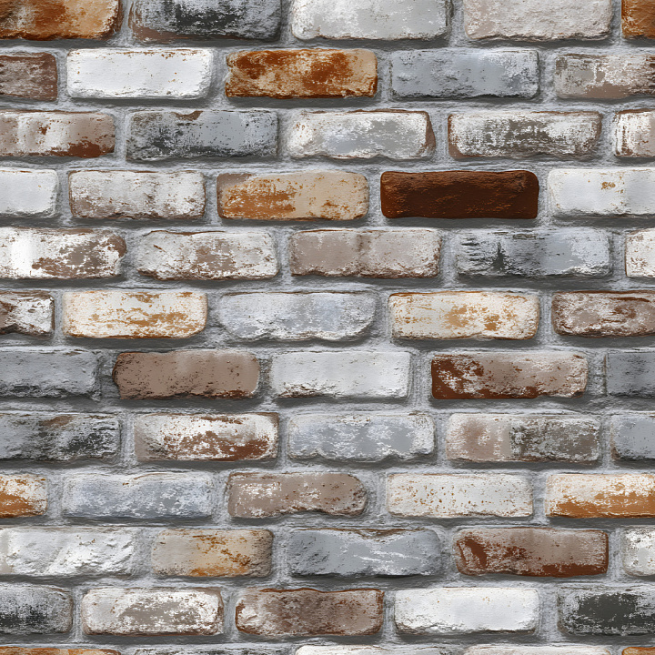Cracked and Worn Multi-Colored Brick Wall seamless PBR texture preview