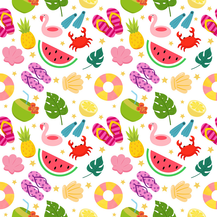 Featuring Colorful Summer Motifs Pattern seamless PBR texture preview