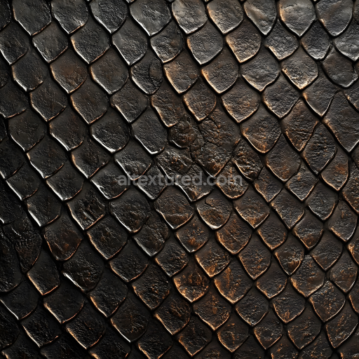 Seamless 3D Reptilian Skin PBR Texture Featuring Dark Toned Detailed Scales