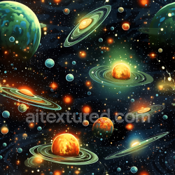 seamless Seamless 3D Space PBR Texture Featuring Vibrant Ringed and Rocky Planets with Glowing Starfield texture 8k free download PBR