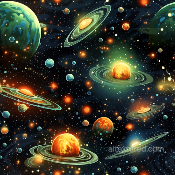 Space PBR Texture Featuring Vibrant Ringed and Rocky Planets with Glowing Starfield Star, space, planets texture preview