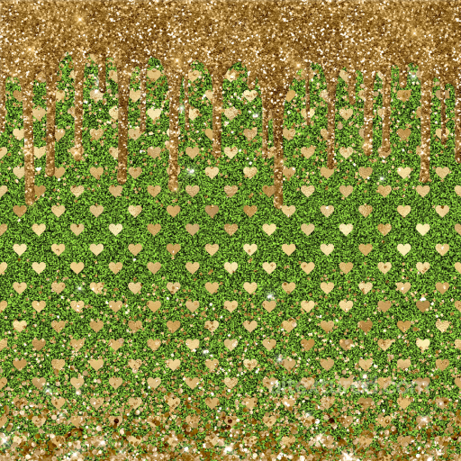 Of Sparkling Gold And Green Glitter With Heart Pattern And Dripping Effect seamless St patrick PBR texture