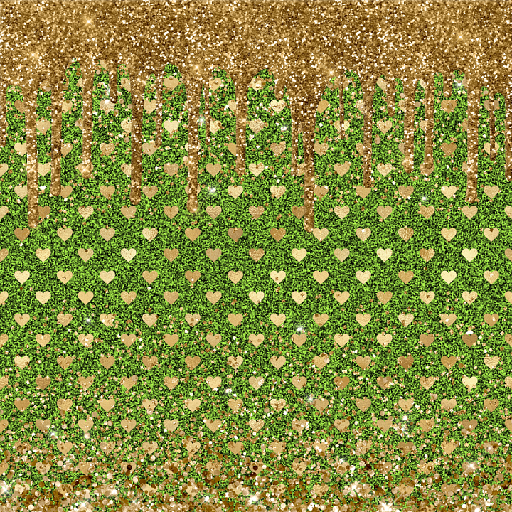 Of Sparkling Gold And Green Glitter With Heart Pattern And Dripping Eff… seamless PBR texture preview