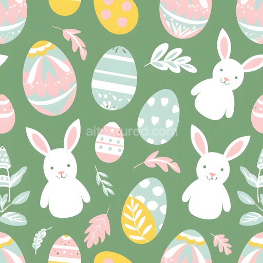 Seamless 3D PBR Texture featuring Pastel Easter Eggs & Bunny Pattern