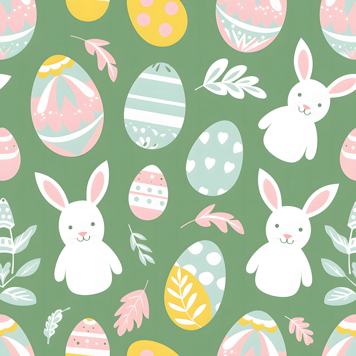 featuring Pastel Easter Eggs & Bunny Pattern seamless PBR texture preview