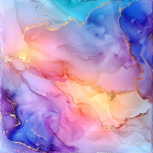 Alcohol Ink PBR Texture Featuring Violet Coral Waves and Golden Veining seamless Alcohol ink PBR texture