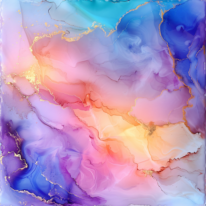 Alcohol Ink Featuring Pastel Hues and Elegant Gold Veins seamless PBR texture preview
