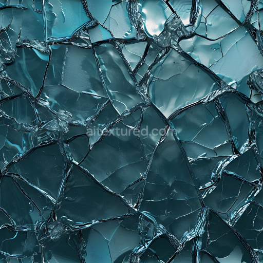 Seamless 3D Cracked and Broken Glass PBR Texture with Blue Tint and Jagged Fractures