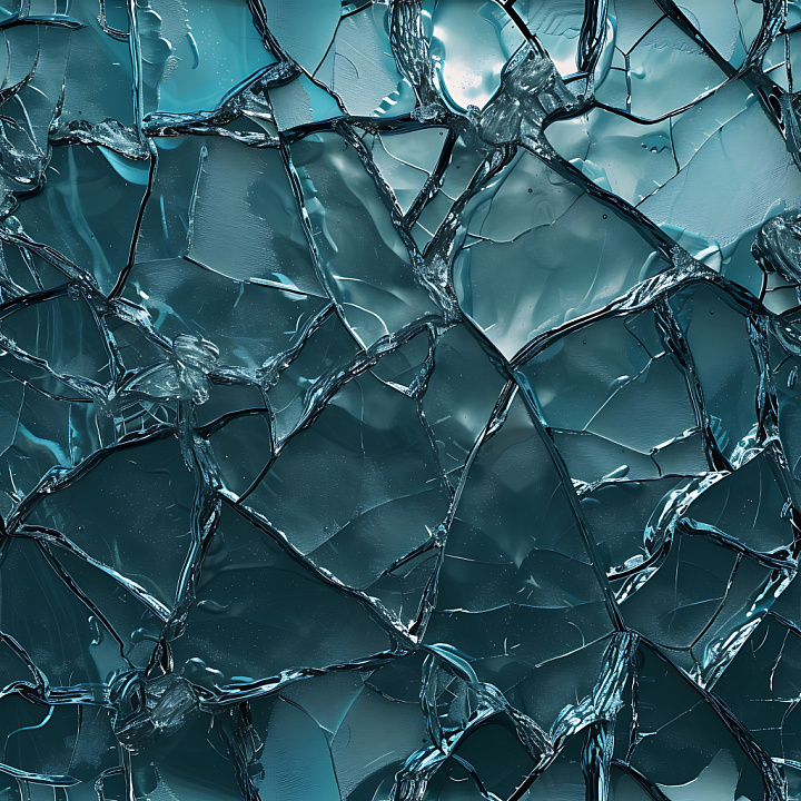 Cracked and Broken Glass with Blue Tint and Jagged Fractures seamless PBR texture preview