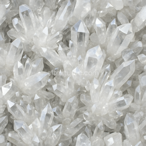 Seamless 3d texture pbr 8k quartz crystal cluster with prismatic facets and sparkling surface