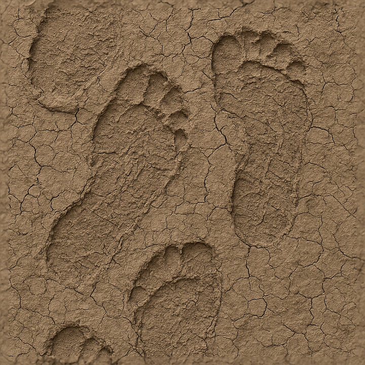 Muddy Footprints Closeup With Footprint Cracking On Dry Mud seamless PBR texture preview