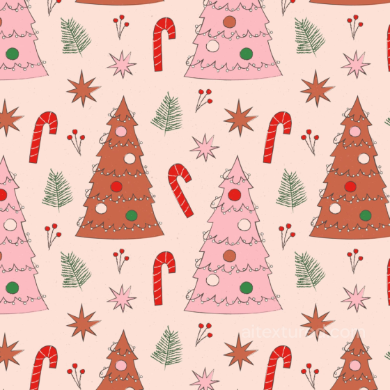 with Pink and Brown Christmas Trees and Holiday Elements All Christmas Digital paper texture preview