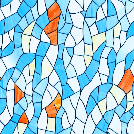 Seamless 3D Mosaic PBR Texture Featuring Blue and Orange Stained Glass Tiles texture preview