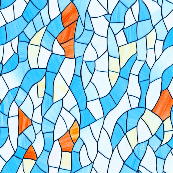 Mosaic PBR Texture Featuring Blue and Orange Stained Glass Tiles Mosaic texture preview