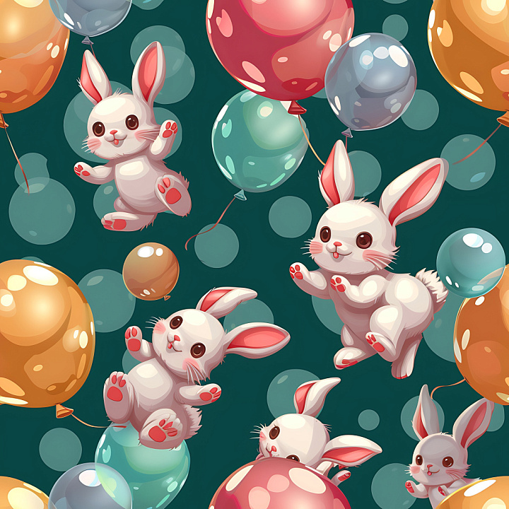 Inflated Glossy Balloon with Playful Bunny Motif seamless PBR texture preview