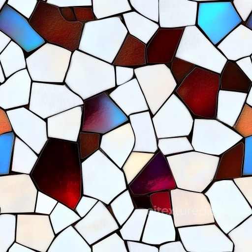 Mosaic PBR Texture Featuring Glossy Stained Glass and White Ceramic Shards seamless Mosaic PBR texture