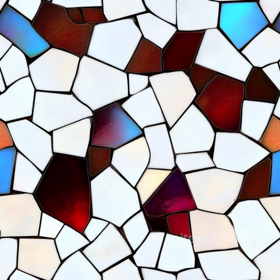 Mosaic PBR Texture Featuring Glossy Stained Glass and White Ceramic Shards Mosaic texture preview