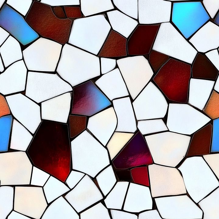 Mosaic Featuring Glossy Stained Glass and White Ceramic Shards seamless PBR texture preview