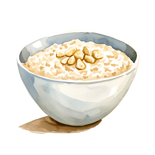 Watercolor Gluten-Free Oatmeal Bowl Breakfast Illustration with Nuts